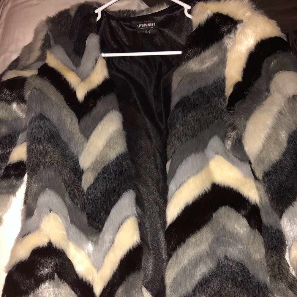 New Grey Black and Tan fur jacket